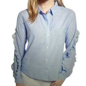 RAILS Women’s Lizzi Ruffled Sleeve Striped Button Down Shirt Blue/White Small